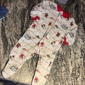 Marks & Spencer White Footed One-Piece with Red Trim and Multicolor Prints